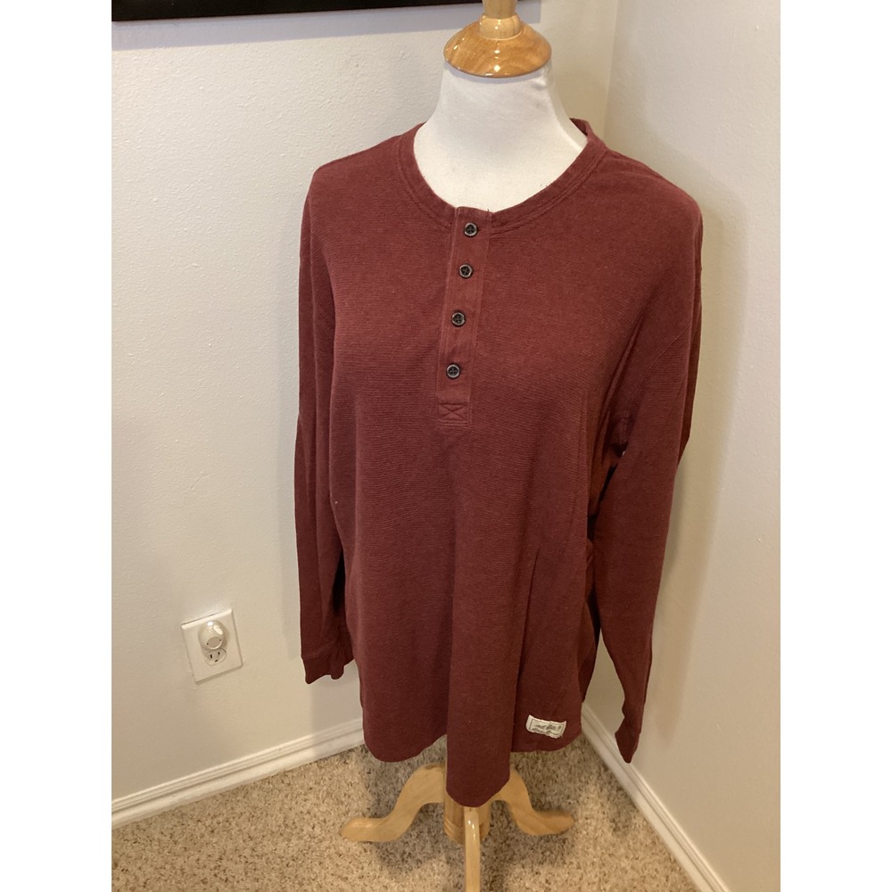 Eddie Bauer Mens Long Sleeve Burgundy Waffle Knit‎ Henley Shirt Size XL